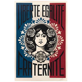 SHEPARD FAIREY, Liberté egalité fraternité, Signed and dated 19, Serigraph without printing number, 35.4 x 23.6" (90 x 60 cm)