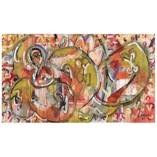 HERMES BERRIO, Orange Red, Signed and dated 07 front and back, Mixed technique on canvas, 48.4 x 83.8" (123 x 213 cm), Certificate