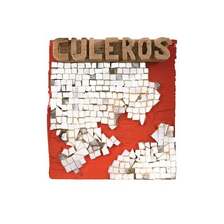 CISCO JIMÉNEZ, Culeros, Signed and dated 2018 on back, Enamel and mirrors/wood with applications, 11.9 x 10.6 x 1.5" (30.3 x 27 x 4 cm), Certificate