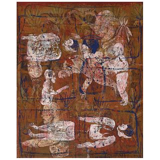 DEMIÁN FLORES, Untitled, Signed and dated 1998, México on back, Tempera on canvas, 26.2 x 21" (66.7 x 53.7 cm)