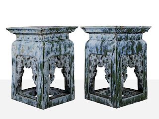 A Pair of Chinese Heavily Glazed Earthenware Pedestals, 20th Century.