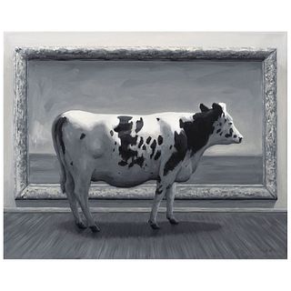 CÉSAR CÓRDOVA, Vaca II, Signed C.C. on front. Signed and dated 2020.09 on back, Oil on canvas, 15.7 x 19.6" (40 x  50 cm), Certificate