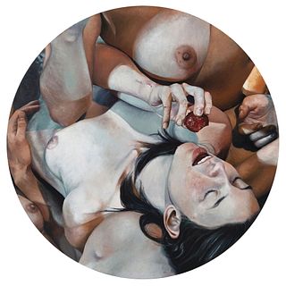 MIGUEL CASCO, Untitled III, form the series El desayuno, 2019, Signed and dated 2019 al reverso, Oil/canvas, 62.9" (160 cm) diameter, Certificate