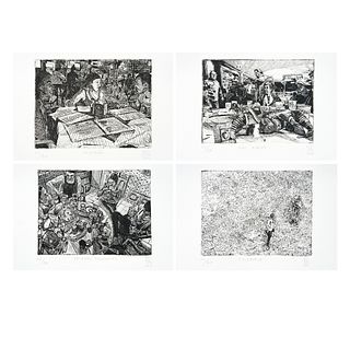 MIGUEL ÁNGEL GARRIDO, Lo que habitamos, Signed and dated 2014, Engravings 20/50 in binder, 9.4 x 7.8" (24 x 20 cm) each, Certificate, Pieces:12