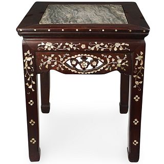 Mother-of-Pearl Inlaid Hardwood Stool