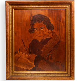 Signed Wooden Inlay Composition of Ludwig van Beethoven