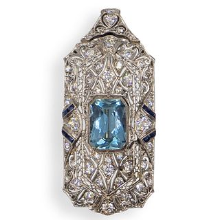 Art Deco Platinum, Aquamarine and Diamond Pendant