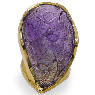 Large 18K Gold and Amethyst Floral Ring