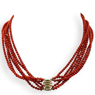 14k Gold and Coral Beaded Necklace