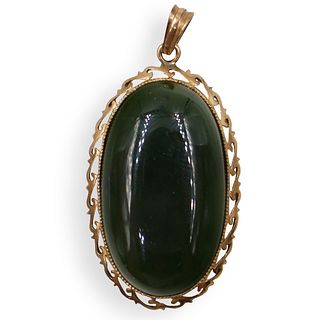 14k Gold and Spinach Jade Pendant