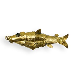 14k Gold Chinese Mechanical Fish Pendant