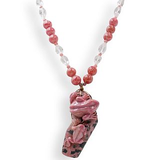 Carved Rhodonite Beaded Necklace