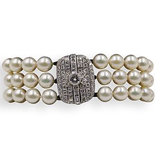 Art Deco Platinum, Pearl and Diamond Bracelet
