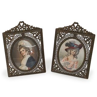Pair of Hand Painted Framed Miniature Portraits