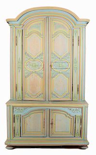 A French Provincial Style Carved and Painted Hardwood Armoire, 20th Century.