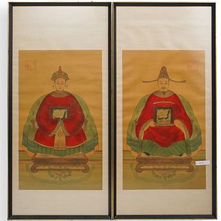 Pair Of Ancestral Portrait Paintings on Silk