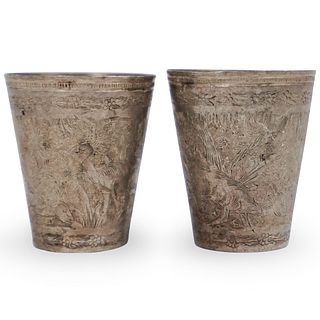(2 Pc) Antique Persian Silver Cups