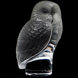 Lalique Frosted Glass Owl Paperweight