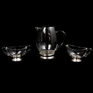(3 Pc) Wallace Sterling and Glass Tea Set