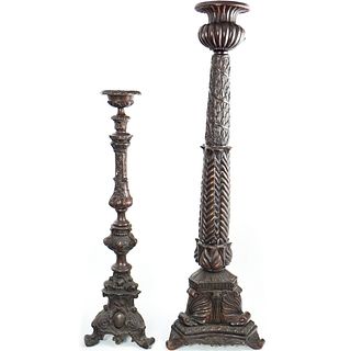 Two Stylized Bronze Candleholders
