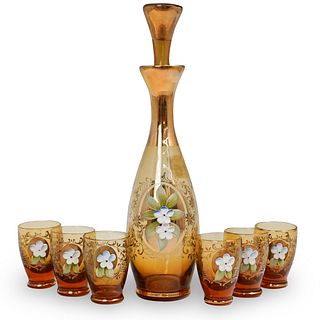 (7 Pc) Amber Glass Liquor Set