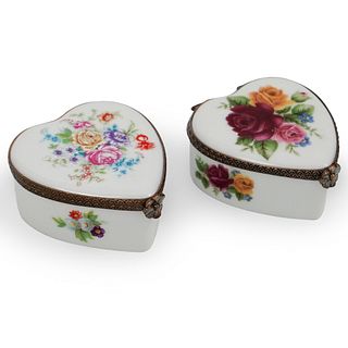 (2 Pc) Limoges Porcelain Heart Pill Boxes