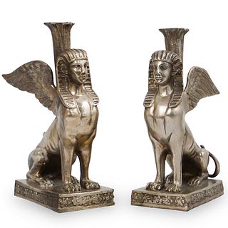 Pair of Decorative Sphinx Candlestick Holders