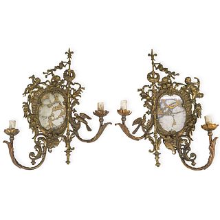 (2 pc) Pair of Bronze Figural Wall Sconces