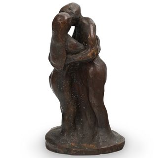 Signed Bronze Kissing Couple Sculpture