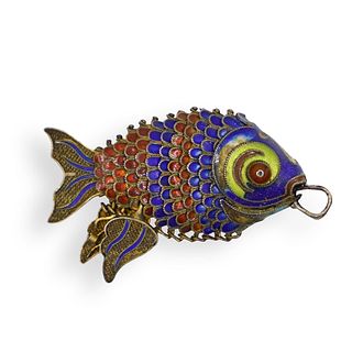 Chinese Silver and Enamel Mechanical Fish
