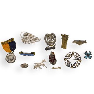 (12 Pc) Sterling Silver Brooches/Pins