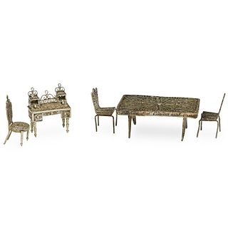 (5 Pc) Sterling Filigree Miniature Furniture