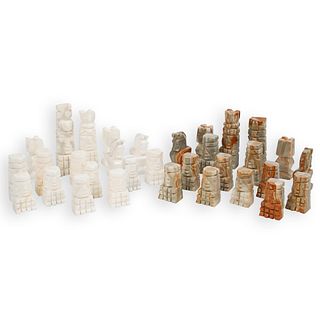 (32 Pc) Carved Marble Chess Pieces