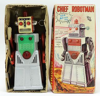 Japanese Yoshiya Chief Robotman Battery Op Tin Toy