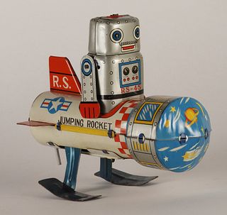 Japanese Yoneya Tin Jumping Rocket Robot Toy