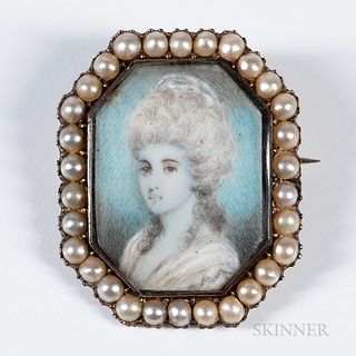 American School, Late 18th Century      Miniature Portrait of a Woman in a White Gown