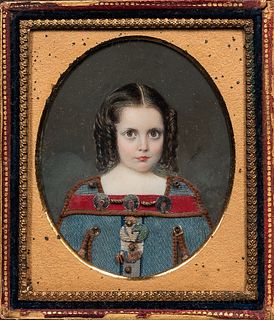 American School, 19th Century      Miniature Portrait of a Girl with Curls
