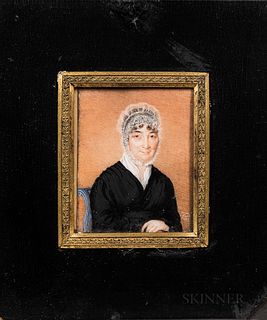 Anna Claypoole Peale (Pennsylvania, 1791-1878)      Miniature Portrait of Woman in a Lacy Bonnet