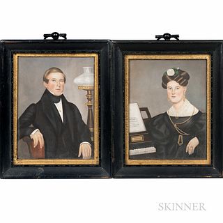 American School, 19th Century      Pair of Miniature Portraits of a Man and Woman