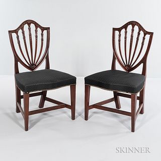 Pair of Carved Mahogany Shield-back Side Chairs
