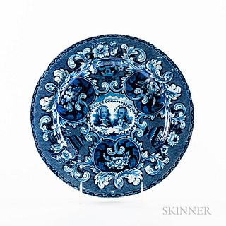 Staffordshire Historical Blue Transfer-decorated Washington and Lafayette Plate