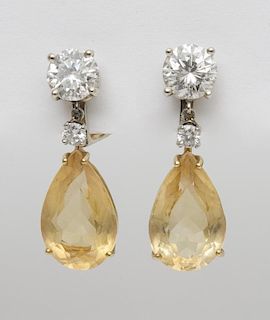 PAIR OF 14K GOLD, DIAMOND AND YELLOW SAPPHIRE EARCLIPS