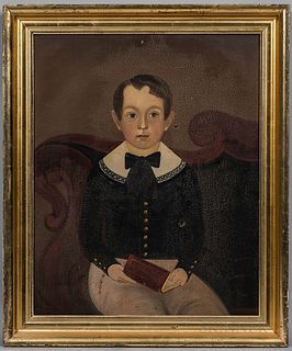 William Kennedy (Maryland/Massachusetts/New Hampshire, 1817-1871)      Portrait of a Boy Seated on an Empire Sofa with a Red Book