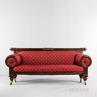 Classical Carved Mahogany and Mahogany Veneer Sofa