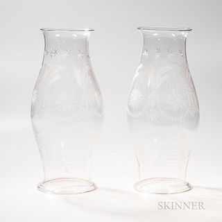 Pair of Etched Hurricane Globes