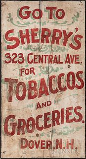Painted Wood "Sherry's Tobacco and Groceries" Advertising Sign