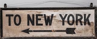 Painted Wood "To New York" Sign