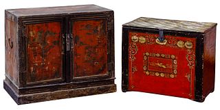 Chinese Style Red Lacquer Cabinets