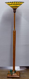 Stickley Torchiere Stained Glass Style Floor Lamp