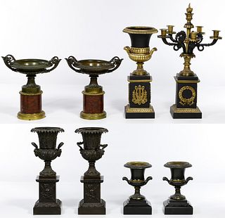 Neoclassical Metal Candelabra and Urn Assortment